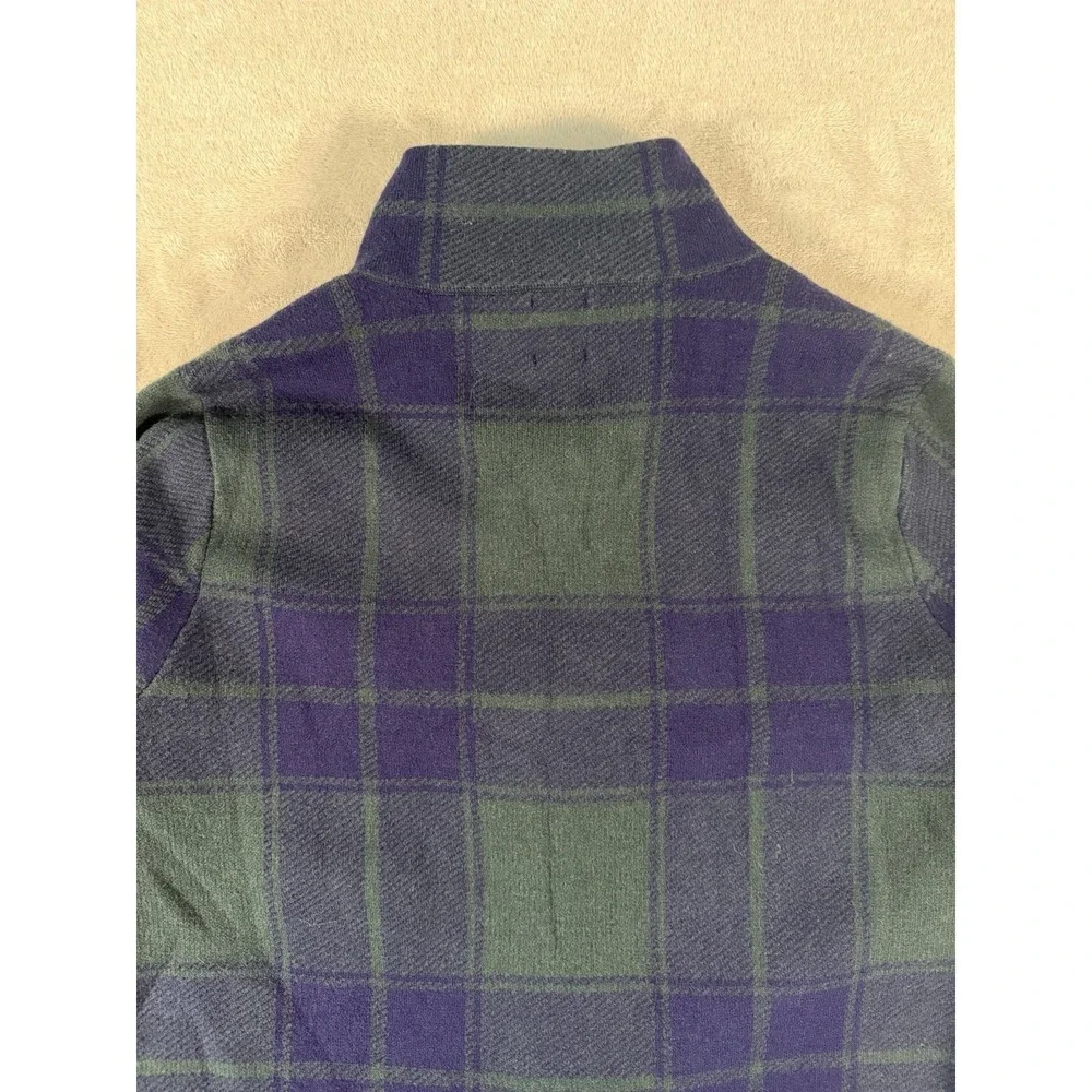 Anne Klein Plaid Sweater Jacket Womens Medium Blue Green Tartan Zip Up Mock Neck